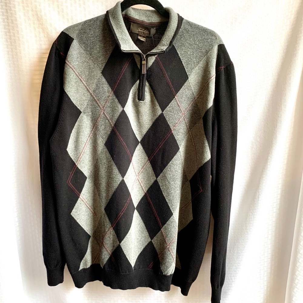 TASSO ELBA ARGYLE SWEATER W/ ZIPPER- SIZE XL NWT